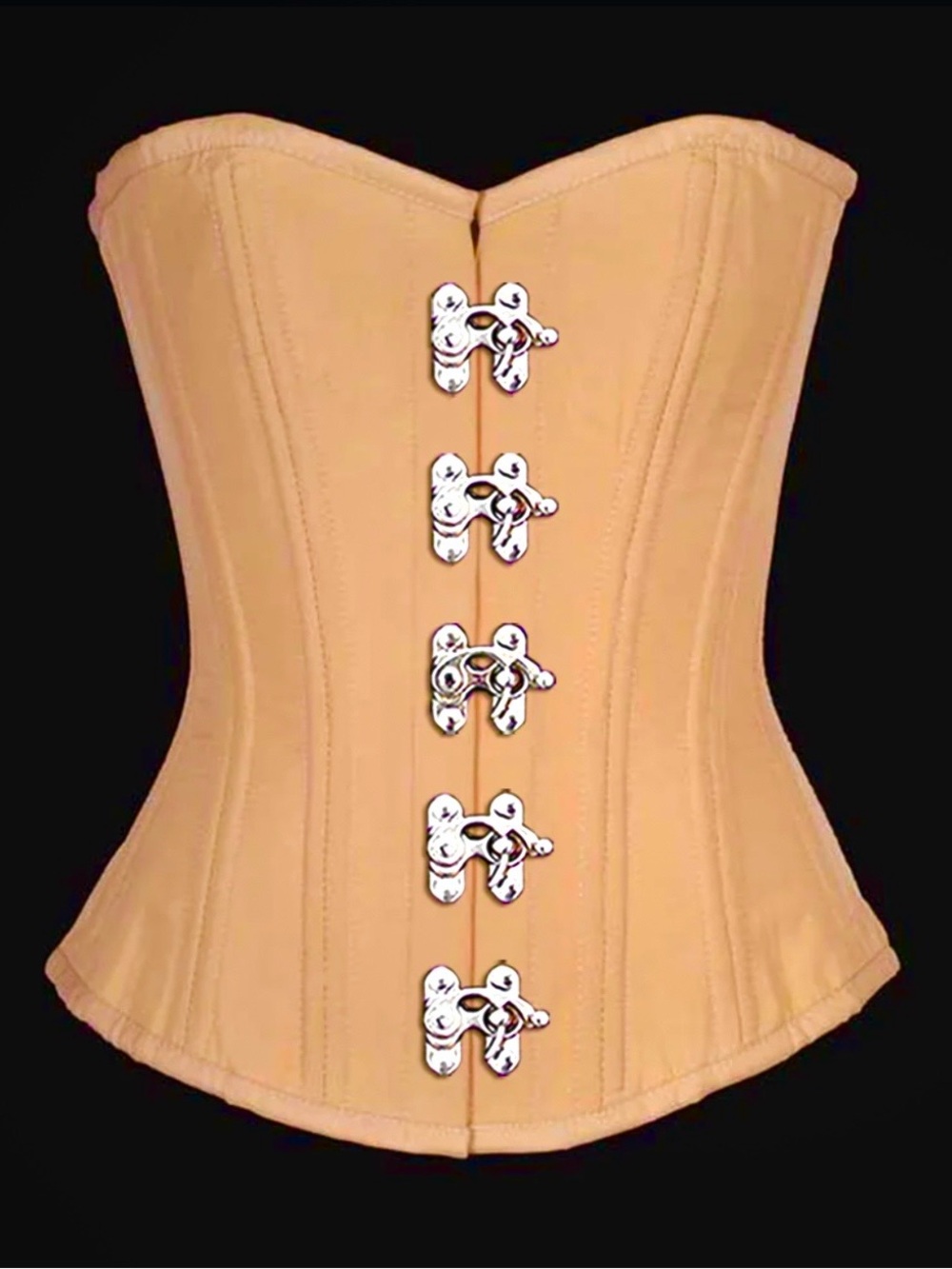 Beige Underbust Waist Cincher Corset with Silver Hook Closures